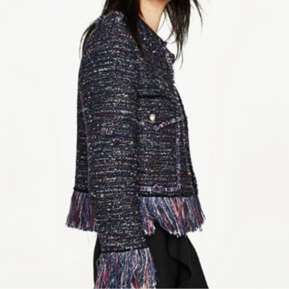 Zara Tweed Fringe Hem Blazer - Picture 3 of 17